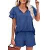 WIHOLL Two Piece Outfits for Women Summer Short Sleeve V-Neck