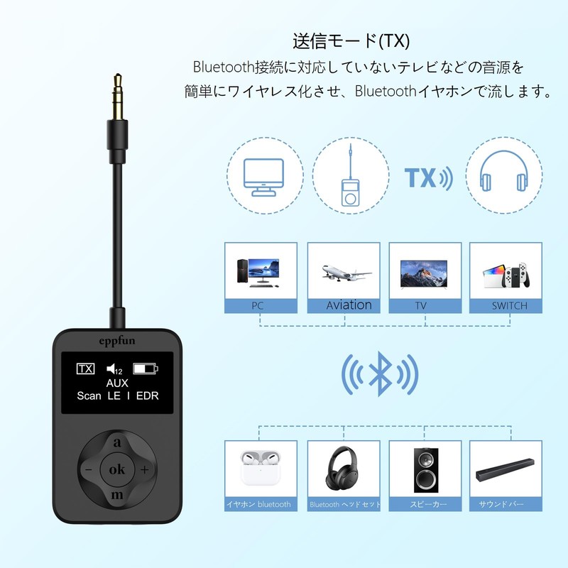 eppfun LE Audio APTX-Lossless Adaptive Bluetooth 5.4 Transmitter with 3.5mm