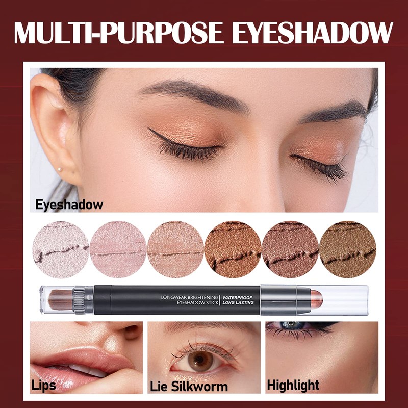 Prreal 6 Color Eyeshadow Stick, 2 in 1 Dual End