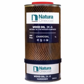 Natura Onecoat 2 Component Wood Stain Oil, 1.3 L (43.95 fl oz), Charcoal, Easy to Apply, Very Low Odor, Linseed Oil, Interior Furniture & Flooring, Dries Fast, VOC/Solvent Free, Durable Hardwax Oil