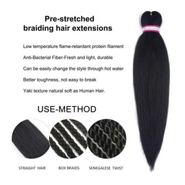 Pre-Stretched Braiding Hair Extensions Black-16 Inch 8 Packs Synthetic Braiding Hair Crochet Braids, Natural Easy Braiding Crochet Hair, Hot Water Setting Professional Soft Yaki Straight Texture (#1B)