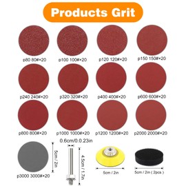 KONGMING 260 Pcs Sanding Disc 50 mm Hook and Loop Grit 80 100 120 150 240 320 400 600 800 1000 1200 2000 3000 Sanding Pad 2 inch Drill Sanding Attachment