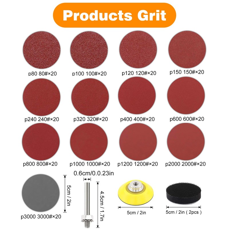 KONGMING 260 Pcs Sanding Disc 50 mm Hook and Loop
