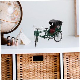 Veemoon Mini Bike Home Decoration Kid Toy Vintage Rickshaw Model Iron Art Model Retro Gift Collectible Figurine Party Ornaments Rickshaw Decoration Tricycle Doll Household Products Green