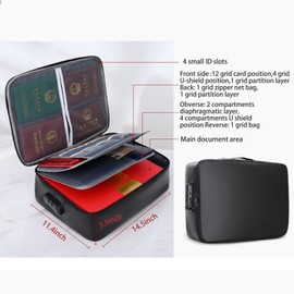 Fire Resistant File Organizer,Home Safe Box Fireproof Waterproof,Suitable for laptops,Files,certificates,Document Bag with Lock,3-Layer Document Storage Box for Home documents,Genealogy Gift (Black)