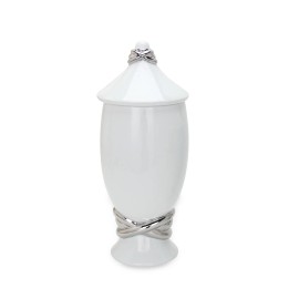 Homeroots 13" White and Silver Abstract Oval Ceramic Ginger Jar