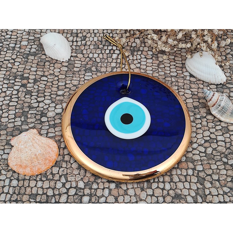 Erbulus 5.3" Glass Blue Evil Eye Wall Hanging Gold Ornament