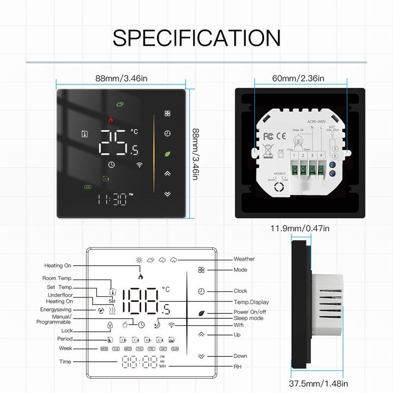WiFi Thermostat Smart Programmable Temperature Controller for Boiler Heating 95‑240V