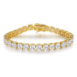MDFUN 18k Yellow Gold Plated 6mm Cubic Zirconia Tennis Bracelet for Women and Men 8.5 inches
