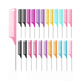PASDUCHAS 24 Pcs Rat Tail Combs Set, Steel Pintail Teasing Combs for Braiding Hair, Fine Tooth Parting Combs Styling Tools for Women, 2 Styles & Multiple Colors