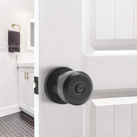 Modern Door Knob Keyless Privacy Door Knob, Matte Black Door Knobs Interior, Privacy Door Knob for Bed/Bath Function Interior Door Use, Round Shape