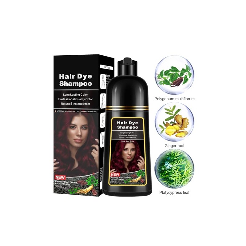 lymznus Champú Tinte Instantáneo Rojo Vino Oscuro 3 En 1