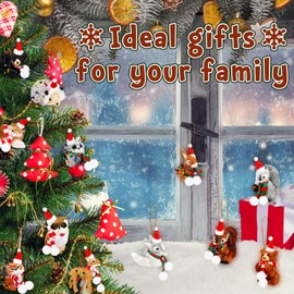 Syhood 12 pcs Woodland Animal Christmas Ornaments with 6 Strings Lights 12 neckbands Faux Fur Plush Animal Hanging Ornaments for Christmas Tree Keychain Backpack Home Party Decoration