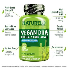 NATURELO Vegano DHA - Aceite Omega 3 de algas. 120 cápsulas blandas