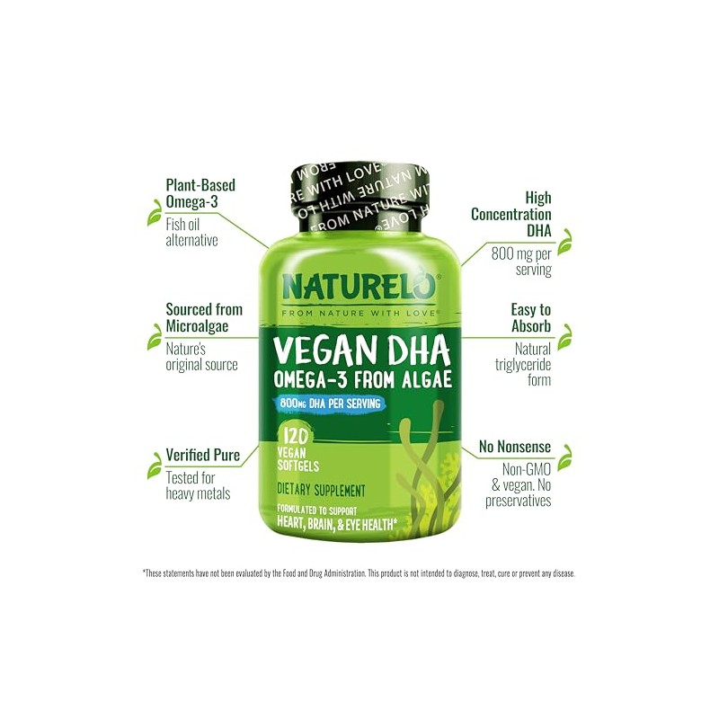 NATURELO Vegano DHA - Aceite Omega 3 de algas. 120