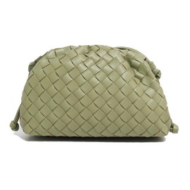 Huralona Dressy Pleated Vegan Leather Clutch Purse Super Soft Cloud Dumpling Clutch Bag for Women PU Evening Purse Handbag (Light Green Woven, S)