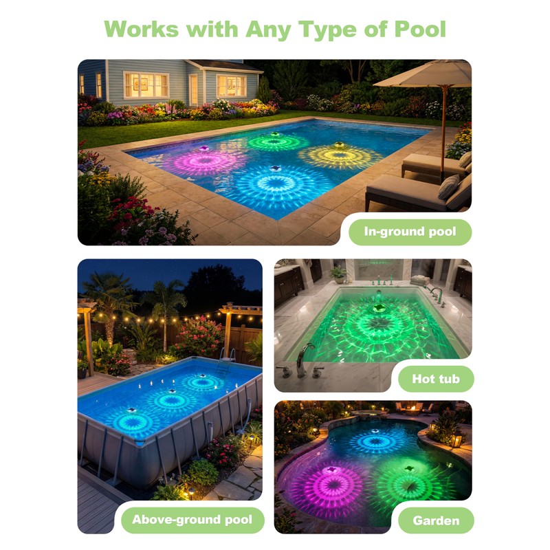 NIORSUN Floating Solar Pool Lights(2 Pack), IP68 Waterproof Solar Powered