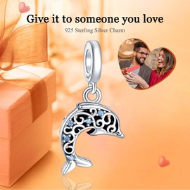 Rimgoris 925 Sterling Silver Charm for Women Bracelets Necklace Ocean Dolphin Charm Pendant Graduation Cap Hat Dr. Owl Bachelor Cap Starfish Turtle Fish Dolphin Charm Women Bracelet Charm, Silver