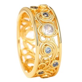ENDLESSNESS & ETERNITY Court Style Blue and White Cubic Zirconia Wedding Band Ring Stackable Statement Promise Proposal Band Ring for Women