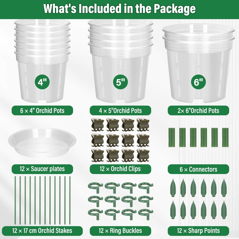 Tetutor 12 Pack Plastic Orchid Pots with Holes, 4, 5,