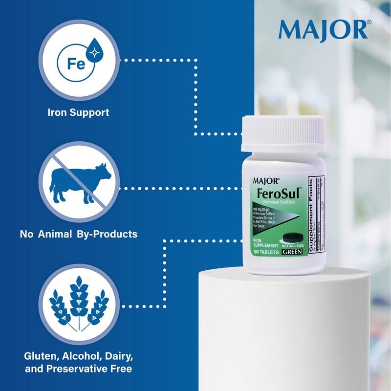 Major Ferosul - Ferrous Sulfate 325mg Tablets with 65mg of