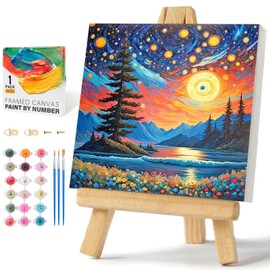 Framed Paint by Numbers Kit for Adults Beginners & Kids Ages 8-12, Starry Night Acrylic Easy Paint by Number with Frame, Watercolor Paint by Number Kits on Canvas Framed (10 * 10 Inch, without Easel)