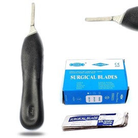 PRECISE CANADA: Box of 100 Pieces Carbon Steel Scalpel Blade #23 with Free Handle # 4 Black Color Plastic Handle