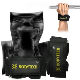 Body Tech Power Grip, Muscle Training, Rubber Grip, Wrist Support, Grip Assistance, Training Gloves, Pull Ups, Left & Right Set, ML Size, Black, Yellow