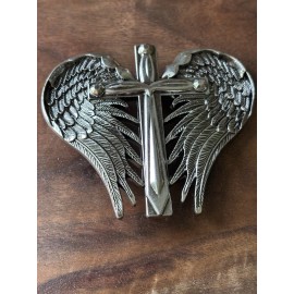 Western Silver heart and Winged Cross Belt Buckle