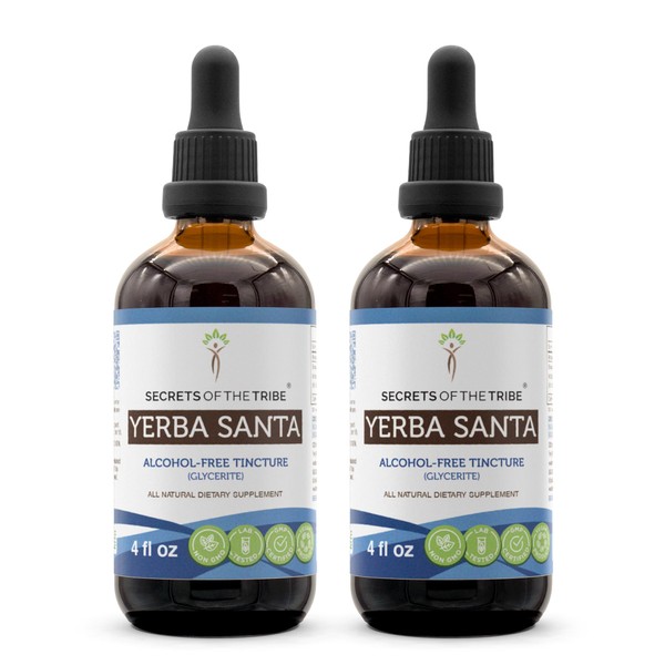 Secrets of the Tribe Yerba Santa Tincture Alcohol-Free Extract, High-Potency Herbal Drops, Tincture Made from Wildcrafted Eriodictyon Californicum Promotes a Healthy Respiratory System 2x4 oz