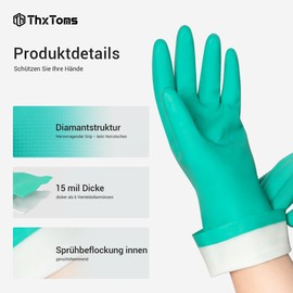 ThxToms Chemical protection gloves against oils, acids and solvents, abrasion-resistant, conforms to DIN EN 388 and 374, waterproof nitrile gloves (3 pairs)