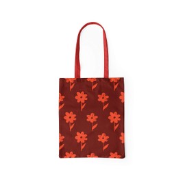 Le Jardin du Lin Printed Shopping Bag with Red Long Handles, Reusable, Foldable, Fabric Bag, Size: 34 x 40 cm