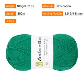 Rebower Cotton Yarn, 60% Cotton, 40% Acrylic Soft Knitting Yarn [for Hand DIY Bag Cushion Crocheting Knitting ] -4 Packages of 100g/3.52oz(Per Skein 100g/361yards)/Green