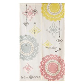 Sunnyday Fabric Noren Crochet Width 33.5 inches (85 cm) x Height 59.1 inches (150 cm) 100% Cotton Relaxed Crochet Print Natural Cute Noren Entryway Kitchen Children's Room Divider Blind Compatible with Tension Rod