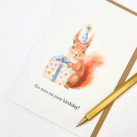 Cute Birthday Car for Her Him - Squirrel 'Go Nuts' Birthday Card for Men Women - Child Birthday Card - Funny Pun Joke Birthday Card - Sweet Card for Sister Daughter Granddaughter | Blank Inside