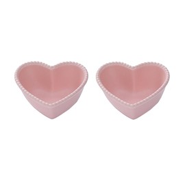 CHOOLD Ceramic Heart-Shaped Pudding Bowls with Beads Edge, Set of 2, Pink