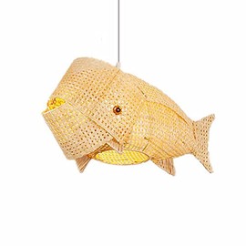 MIXL- Fish-Shaped Lantern Pendant Lighting, Bamboo Fish Chandelier, Natural Weaving Wicker Ceiling Hanging Light for Dining Room Living Room Restaurant&Kitchen Island Light