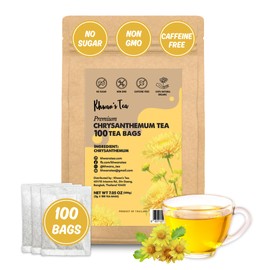 Chrysanthemum Tea 100 Tea Bags - Dried Chrysanthemum Flowers Powder Ground, Flower Tea Bag, Caffeine-Free, Non-GMO, Vegan - From Thailand, 7oz(2g/Bag)