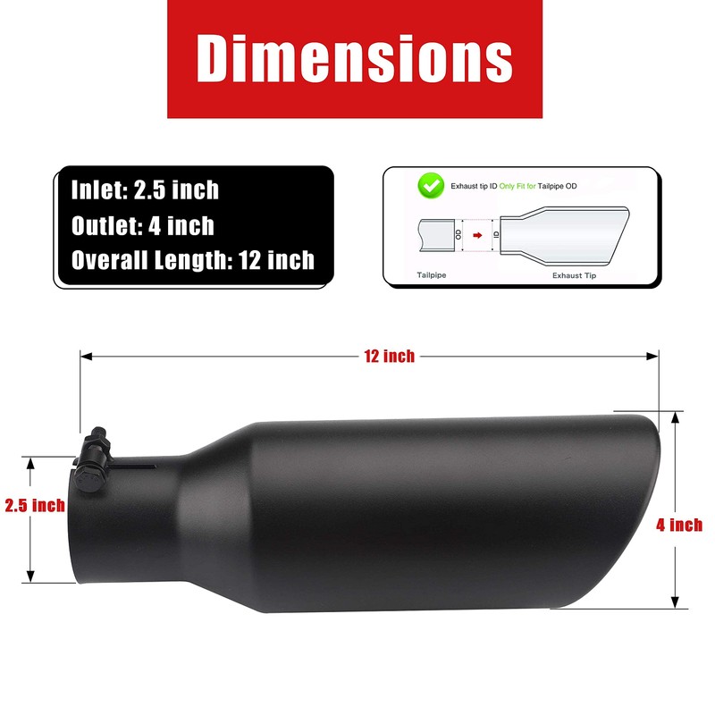 2.5 Inch Black Exhaust Tip, Universal 2 1/2" Inside Diameter