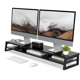 Fenge Dual Monitor Stand for Desk, 42.5in Large Monitor Riser for 2 Monitors, 2 Tier Computer Office Desk Top Shelf, Desktop Storage Stand for Laptop, PC, Computer, Printer