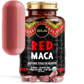 Maju Superfoods Maju Organic Red Maca Raz Cpsulas 120Ct Mujeres Enfocadas Curva Mejora Nutricional Pastillas Refuerzo, Ganancia Para Muslos, Polvo En 