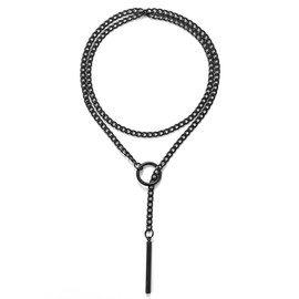 Slip Chain Necklaces for Women,Stainless Steel O-Ring Adjustable Lariat Heart Y-Necklace,Punk Gothic Cuban Collar Choker Necklace for women (Black, 36.5")