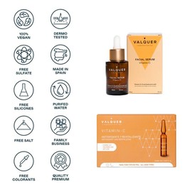 Valquer Pack Gesichtsserum 30 ml und Ampullen 10 ml, feuchtigkeitsspendend und schützend mit Vitamin C, E und Hyaluronsäure, revitalisierende Anti-Falten-Antifalten, mit natürlichen Inhaltsstoffen für