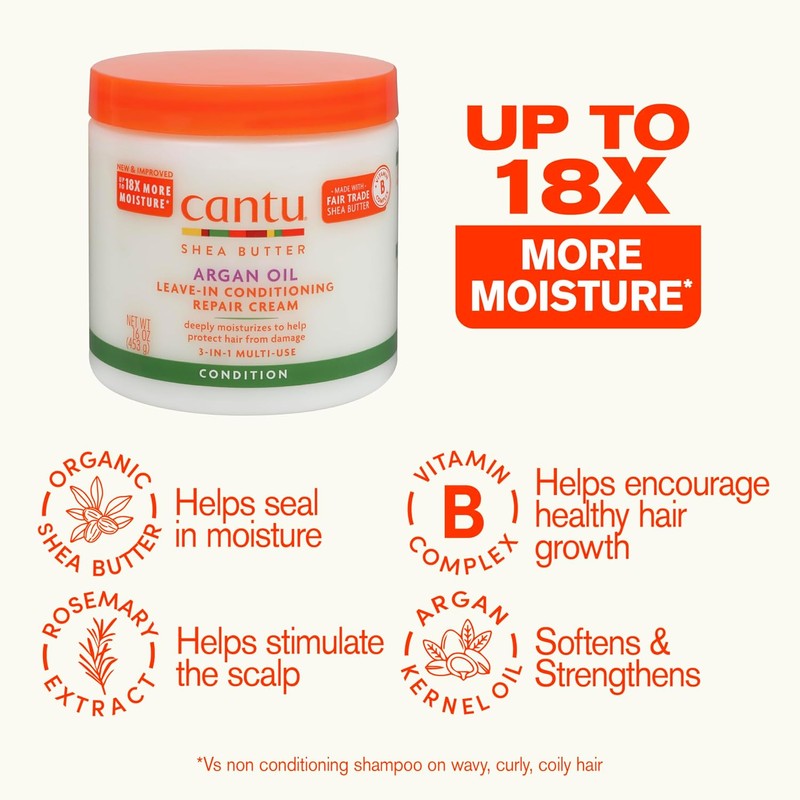 Cantu Argan Oil Leave in Conditioning Repair Cream, 16 Ounce