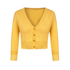 MINTLIMIT Ladies Cardigan Vintage 50s Knitting Dress Coat Bolero Shrug Cover up (Golden Yellow XXL)