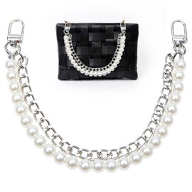 GDGDSY Pearl Purse Chain Extender, Handbag Straps Metal, Imitation Pearl Bag Chain, Short Handle Replacement Charms Accessories for Women (Silver)