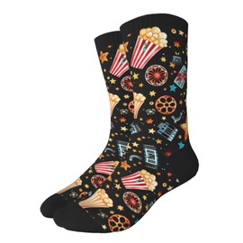 YSBKN Valentine's Day Socks Novelty Crew Socks Funny Crazy Dress Socks Gifts For Men, Women And Teens, Popcorn Boxes Movie Tickets and Film Reels, One Size