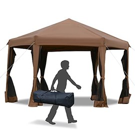 Outsunny 13' x 11' Hexagonal Pop Up Gazebo, Heavy Duty Outdoor Canopy Tent with 6 Mesh Sidewall Netting, 3-Level Adjustable Height and Strong Steel Frame, Gray