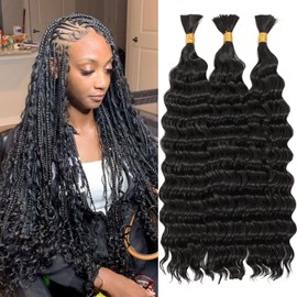Deep Bulk Hair For Braiding Hair 20inch Wet And Wavy Deep Wave Bulk Hair Quality Synthetic Micro Braiding Hair Extensions for Boho Braids No Weft (3Pack 300g, Natural Color)