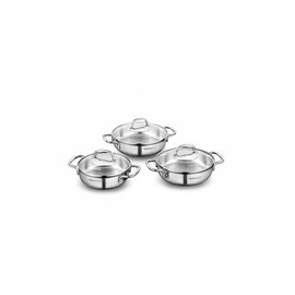 korkmaz Korkmaz A1675 Omelette Pan Set 6 Pieces Stainless Steel Glass Cover Solar Base Base